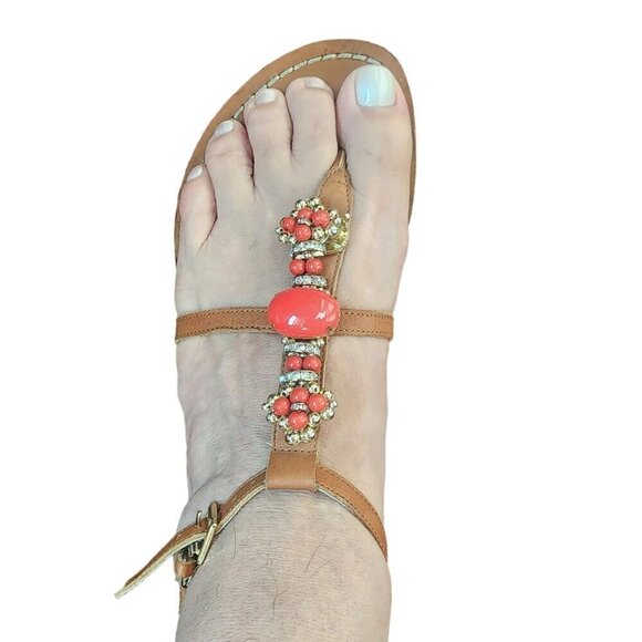 Ivanka Trump Genuine Leather Coral Sparkly Embellished Sandals 9M - Picture 15 of 15